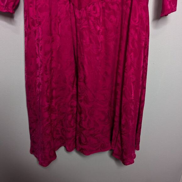 Argenti Vintage 80's Pink Silk Dress Long Sleeve Swirl Pattern Waist Detail - Picture 8 of 10